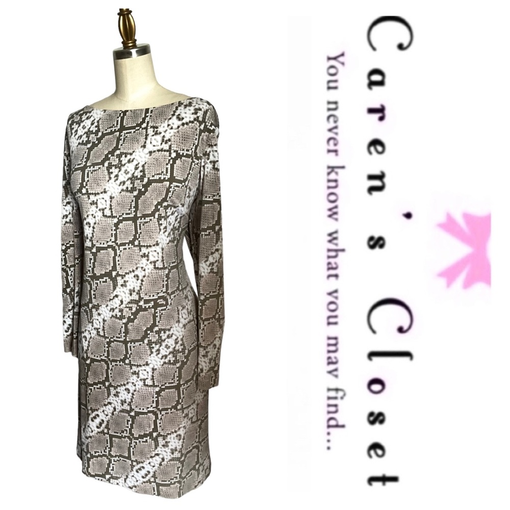 Vince Camuto Taupe, Gray & White Python Dress - image 5